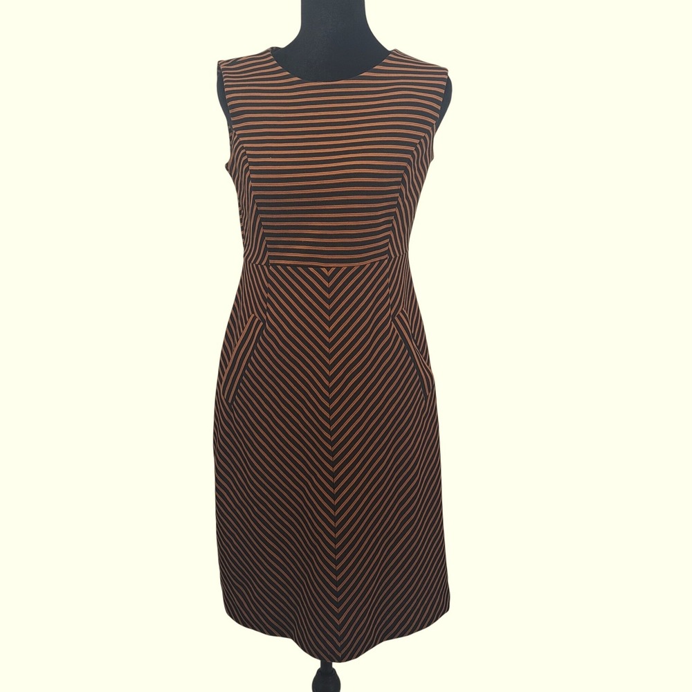 Lands' End Sleeveless Striped Sheath Dress Orange Black Size 4 Workwear Preppy